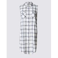 Indigo Collection Cotton Rich Checked Longline Shirt