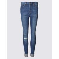 indigo collection in fray turn up mid rise skinny leg jeans