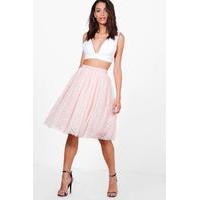 Indira Polka Dot Tulle Full Midi Skirt - rose