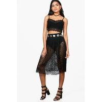 Interest Lace Full Midi Skirt - black