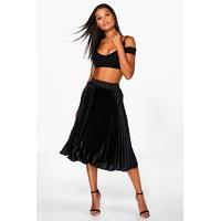 ina pleated satin midi skirt black