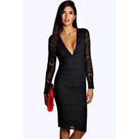 India Crochet Lace Midi Dress - black