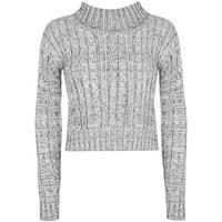 indie chunky cable knitted turtleneck cropped jumper grey