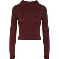 Indie Chunky Cable Knitted Turtleneck Cropped Jumper - Wine