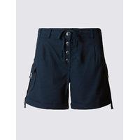 indigo collection cotton blend striped shorts