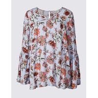 Indigo Collection Floral Print Cold Shoulder V-Neck Blouse