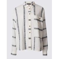 Indigo Collection Cotton Blend Striped Long Sleeve Shirt