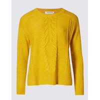 Indigo Collection Cable Knit Side Split Round Neck Jumper