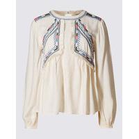 Indigo Collection Pure Modal Embroidered Peasant Blouse