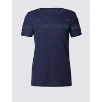 Indigo Collection Lace Trim Round Neck Short Sleeve T-Shirt