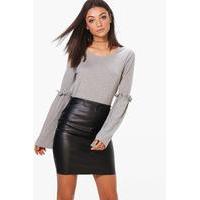 Ines Flute Sleeve Top - grey marl