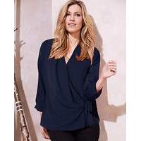 indigo wrap tie blouse with 34 sleeve