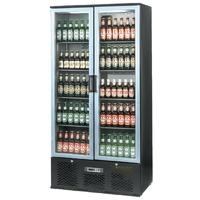 infrico upright back bar cooler with hinged doors in black and steel z ...