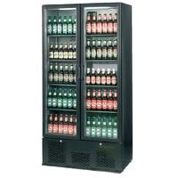 infrico upright back bar cooler with hinged doors in black zx20