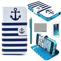 iPhone 7 Plus COCO FUN Anchor PU Leather Full Body Case with Film, Stand and Stylus for iPhone 5/5S