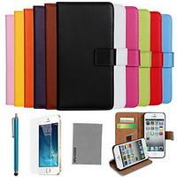 iPhone 7 Plus Solid Color Genuine Leather Case with Screen Protector and Stylus for iPhone 6 6S Plus SE 5S 5