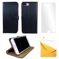 iPhone 7 Plus Black Leather Phone Case + Free Screen Protector Flip Wallet Gadgitech
