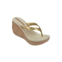 Ipanema Beige and Gold Wedge Flip Flops Lipstick Thong V