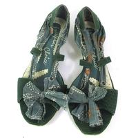 Irregular Choice Size 4 Emerald Green Reptile Patterned With Floral Design Straps Kitten Heeled Shoes