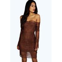 Iris Off Shoulder Lace Bodycon Dress - chocolate