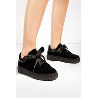 Iris Black Velvet Platform Textured Trainers