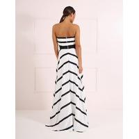 IRIS - Black and White Striped Strapless Maxi Dress