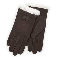 Isotoner Ladies Suede Glove with Plait & Tassles Chocolate Small