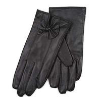 Isotoner Ladies Leather Glove with Bows Black Small