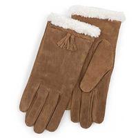 Isotoner Ladies Suede Glove with Plait & Tassles Tan Small