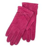 Isotoner Ladies Suede Glove with Bow Detail Berry Large