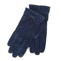 Isotoner Ladies Suede Glove with Bow Detail Navy Medium