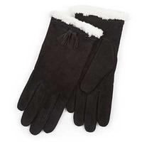 Isotoner Ladies Suede Glove with Plait & Tassles Black Medium