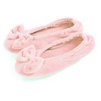isotoner Childrens Velour Big Bow Ballerina Slippers Pale Pink Medium (UK 11-12)