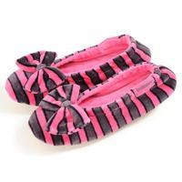 isotoner Childrens Velour Big Bow Ballerina Slippers Hot Pink Stripe XXS (UK 7-8)