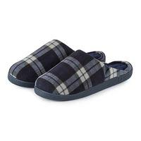 Isotoner Mens Fleece Check Pillowstep Mule Slippers Check with Navy Large (UK 10-11)