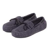 Isotoner Mens Woven Check Moccasin Slippers Grey Check Large (UK 10-11)