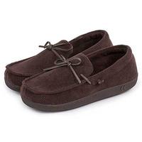 Isotoner Mens Pillowstep Cord Moccasin Slippers Brown Small (UK 7-8)