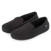 Isotoner Mens Woven Check Moccasin Slippers Black Large (UK 10-11)