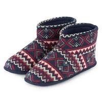 Isotoner Mens Fair Isle Knit Boot Slippers Navy/Red UK Size 8