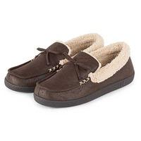 Isotoner Mens Pebble Moccasin Slippers with Sherpa Brown Small (UK 7-8)