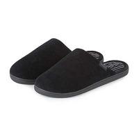 Isotoner Mens Velour Stripe Pillowstep Mule Slippers Black with Stripe UK Size 10