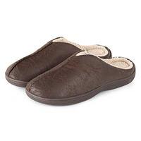 Isotoner Mens Pebble Mule Slippers with Sherpa Brown Large (UK 10-11)