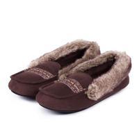 Isotoner Ladies Moccasin Slippers with Fur Cuff Chocolate UK Size 4