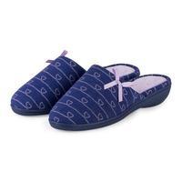 Isotoner Ladies Heart Patten Helled Mule Slipper Navy / Lilac UK Size 7