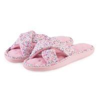 Isotoner Ladies Pink Floral Cross Strap Slipper Pink UK Size 5