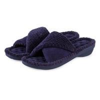 isotoner ladies popcorn turnover open toe slippers navy uk size 7