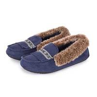Isotoner Ladies Pillowstep Moccasin Slippers with Fur Cuff Navy UK Size 5