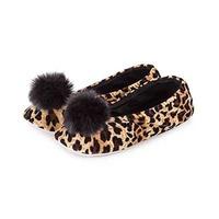 Isotoner Velour Ballerina Slippers with Pom Pom Slippers Panther with Black Medium (UK 4-5)