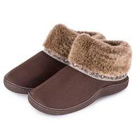 Isotoner Ladies Pillowstep Bootie Slippers with Fur Cuff Chocolate UK Size 7