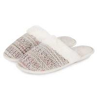 Isotoner Ladies Knitted Pillowstep Mule Slippers Beige/Pink UK Size 6